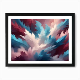 Abstract Image Of Colorful Feathers In Shades Of Blue, White, And Red Art Print