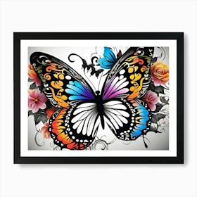 Butterfly With Roses 4 Art Print