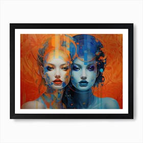 Two Women In Blue And Orange Art Print