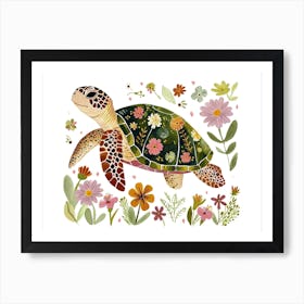 Little Floral Sea Turtle 1 Art Print