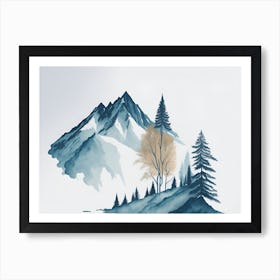 Mountain And Forest In Minimalist Watercolor Horizontal Composition 307 Art Print