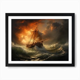 A Fishing Sloop In Waves Art Print