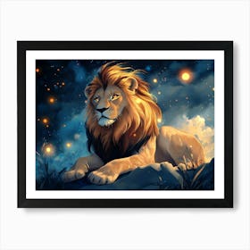 Lion At Night Art Print