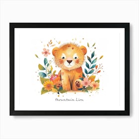 Little Floral Mountain Lion 1 Poster Art Print