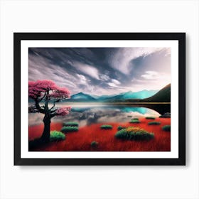 Pink Tree In A Field Art Print