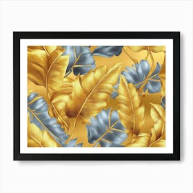 Gold And Blue Leaves Art Print