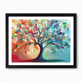 3d Abstract Design That Features A Colorful Tree With Hanging Branches And Multicolored Leaves Poster