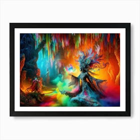 A witch summoning a mystical colorful forest 3 Art Print