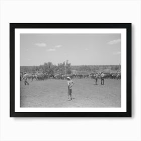 Untitled Photo, Possibly Related To Horses In The Corral, Cowboy Has Just Roped One Of Them, Cattle Ranch Near Art Print