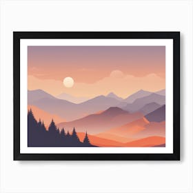 Misty mountains horizontal background in orange tone 134 Art Print