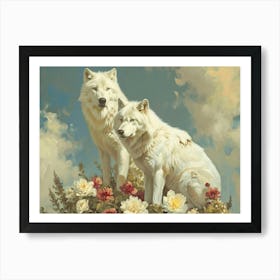 Floral Animal Illustration Arctic Wolf 1 Art Print