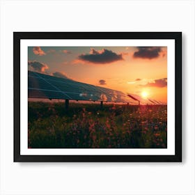 Solar Panels In The Field At Sunset Art Print