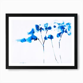 Abstract Blue Florals, Liquid Acrylics on Paper Art Print