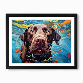 Chocolate Lab Labrador Dog Swimming In The Sea Art Print