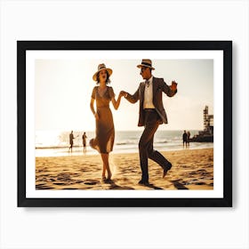 Dance At The Beach - Vintage Couple On The Beach Art Print