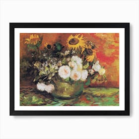 Bowl With Sunflowers Roses And Other Flowers, Van Gogh Art Print