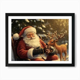 Santa Claus And Deer 6 Art Print