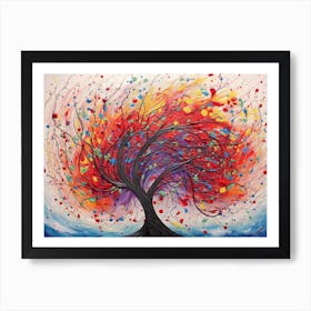 Crimson Crescendo Abstract Expressionist Red Tree Dripping In The Wind Art Print