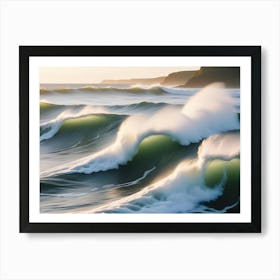 Powerful Ocean Waves With Green Hues Cresting And Breaking In The Sunlight, Creating A Dramatic Scene Of Natural Energy Art Print