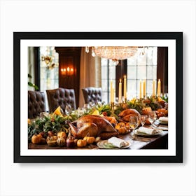 A Sumptuous Thanksgiving Banquet Showcasing A Centerpiece Of Succulent Fresh Roasted Turkey Surrou (2) 1 Art Print