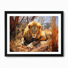 African Lion Resting Realism Painting 4 Art Print