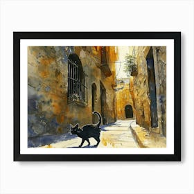 Valencia, Spain   Cat In Street Art Watercolour Painting 4 Art Print