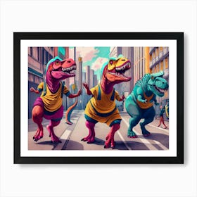 Dino Street Roarers Dancing To The Beatjpg Art Print