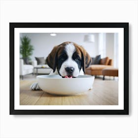 St. Bernard Puppy eating from a bowl 2 Art Print