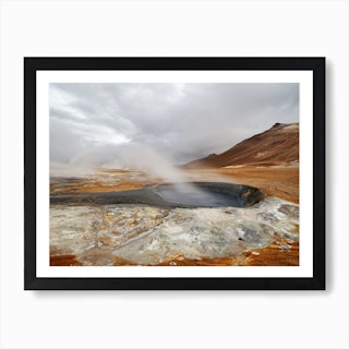 Iceland - volcanic landscape - geothermal area with steam outlet Art Print