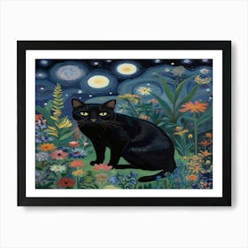 Black Cat van gogh 1 Art Print