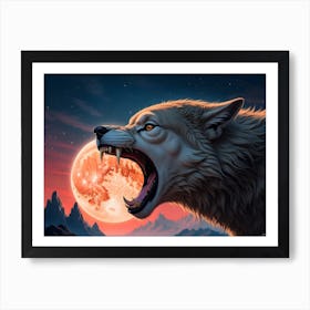 Wolf Howling At The Moon 1 Art Print