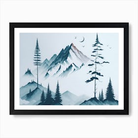 Mountain And Forest In Minimalist Watercolor Horizontal Composition 405 Art Print