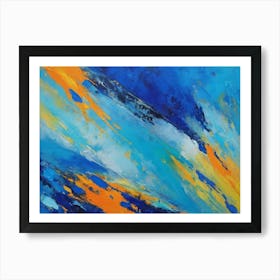 Abstract Painting In Blue, Yellow And White Art Print