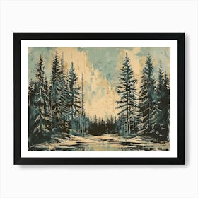 Vintage Wooded Pines 1 Art Print