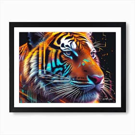 Colorful Digital Bengal Tiger Head As A Abstract Color Paint Illustration Art Print