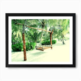 Maldives Swinging Bench on Tropical Beach Art Print