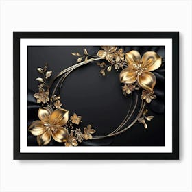 Gold Floral Frame 5 Art Print