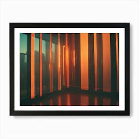 Abstract Digital Image Of A Room With Orange Neon Beams Of Light Creating A Futuristic And Energetic Atmosphere Art Print