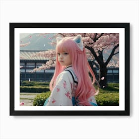 Asian Girl With Pink Hair Art Print