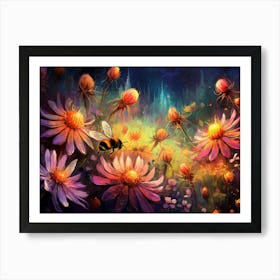 Bees And Flowers Art Print