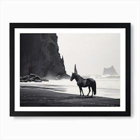 A Horse Oil Painting In Reynisfjara Beach, Iceland, Landscape 4 Art Print