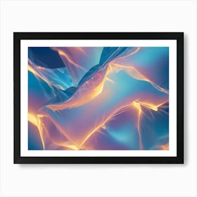 3d Illustration Of Abstract, Flowing Shapes With A Blue And Orange Iridescent Glow, Creating A Sense Of Movement And Energy Art Print