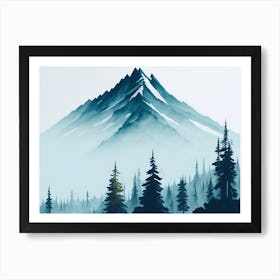 Mountain And Forest In Minimalist Watercolor Horizontal Composition 98 Art Print