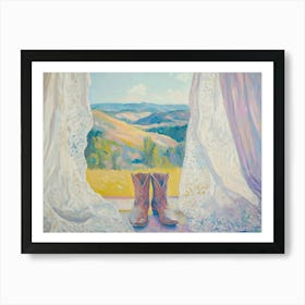 Cowboy Boots At Mountain Painting Poster