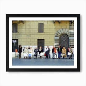 Taxi Queue Of Shoppers Rome Italy Yellow & Blue Art Print