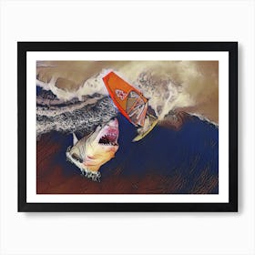 Funny Shark Eat Human Surfing Vintage Cool Art Print