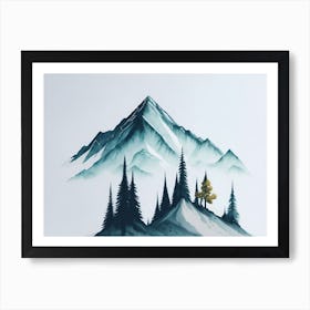 Mountain And Forest In Minimalist Watercolor Horizontal Composition 164 Art Print