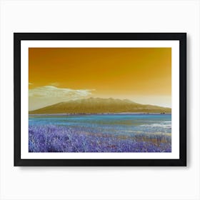 Yellow Mt Blanca over Lake of Blue Flowers Art Print