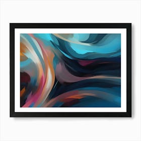 Abstract Blue And Orange Painting With Swirling Lines Art Print