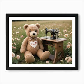 Teddy Bear With Sewing Machine 2 Art Print